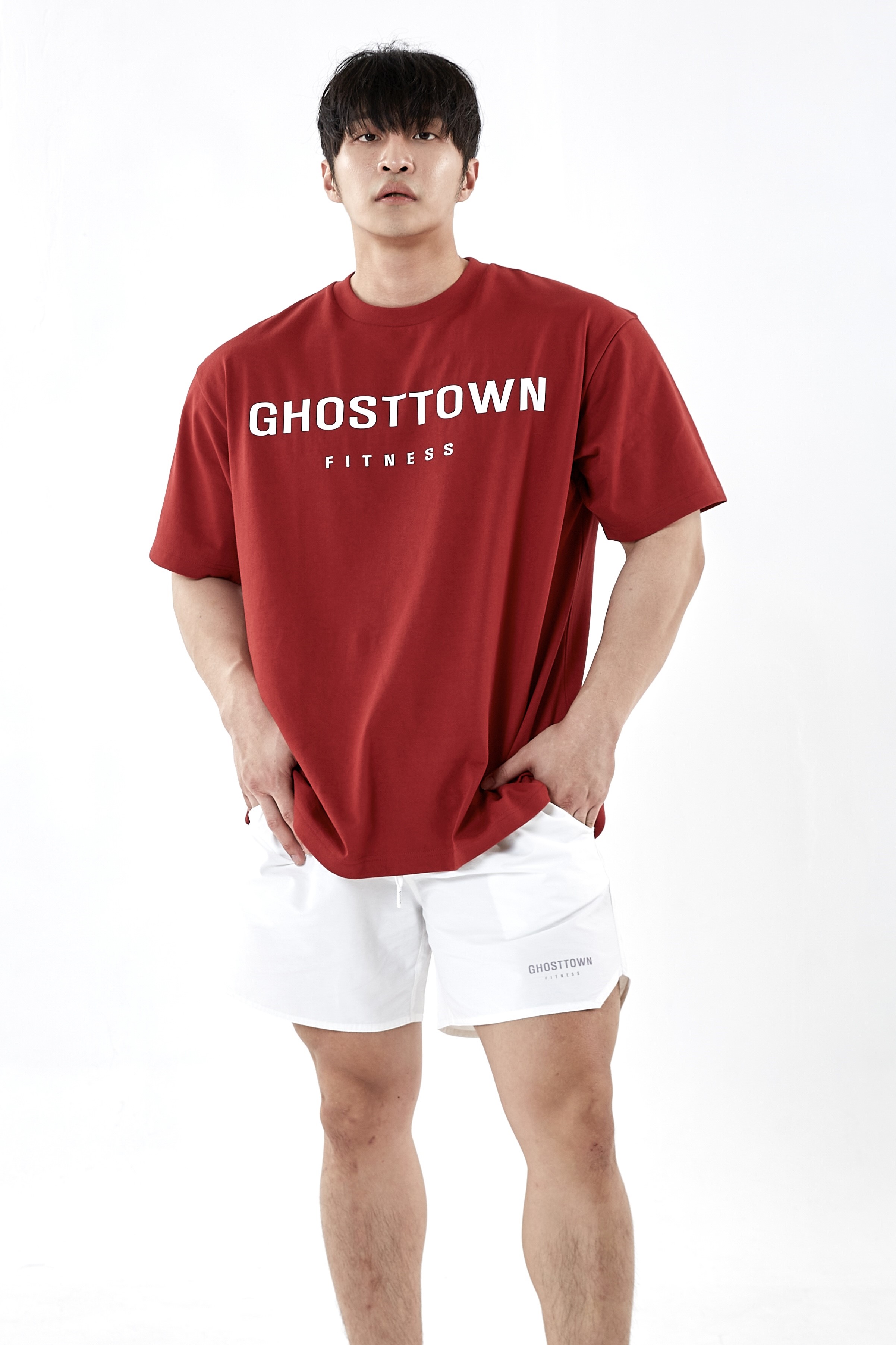 GHOSTTOWN 오리지널 오버핏 티셔츠 버건디 - 고스트타운